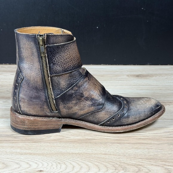 Freebird Penn Boots Mens 9 Brown Distressed Leather Buckle Ankle Zip Distressed - Picture 6 of 14